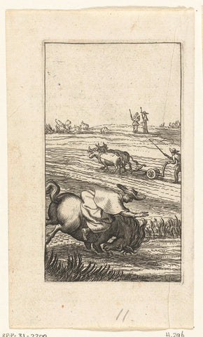 Willemynken falls off horse and farmer ploughs field, Boëtius Adamsz. Bolswert, 1590 – 1627 Canvas Print