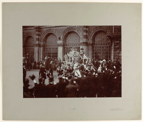 The Golden Coach in front of the Rijksmuseum, at the inauguration of Queen Wilhelmina in Amsterdam in 1898, Albert Greiner, 1898 Canvas Print