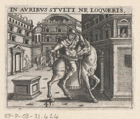 Ruiter te paard in stad, Theodor de Bry, 1596 Canvas Print