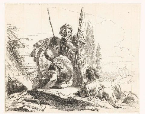 Three soldiers and boy, Giovanni Battista Tiepolo, in or before c. 1735 Canvas Print