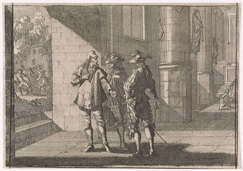 Masaniello talks to two noblemen in a church, 1647, Caspar Luyken (attributed to), 1701 Canvas Print