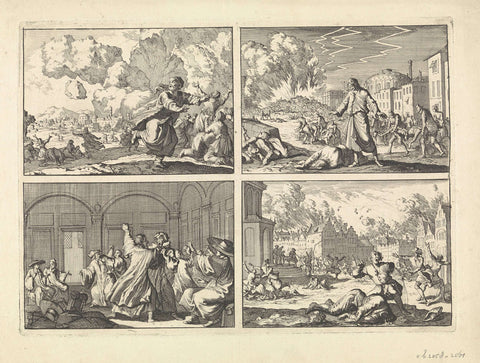 Earthquake in Persia, 1641 / Plague in Naples, 1656 / Conclave for the election of Pope Innocent X, 1644 / Square at Münster during the siege by bishop Christoph Bernhard von Galen, 1657, Caspar Luyken, 1698 Canvas Print