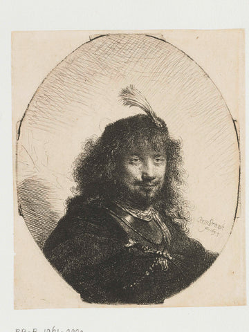 Self-portrait (?) with plumed cap, Rembrandt van Rijn, 1634 Canvas Print