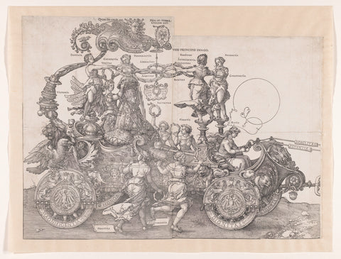 Cart with Maximilian I of Habsburg (emperor of the Holy Roman Empire) and allegories, Albrecht Dürer, 1523 Canvas Print