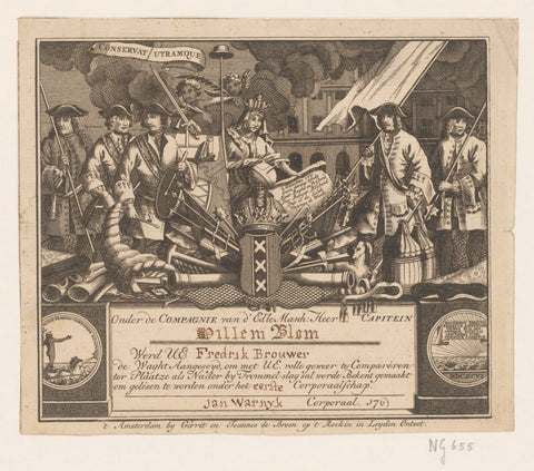 Schuttersbiljet van Frederik Brouwer, 1761, anonymous, before 1761 Canvas Print