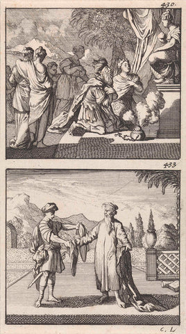 Idolatry of Solomon / Ahias tears his new cloak into twelve pieces, Caspar Luyken, 1698 Canvas Print