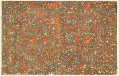 Leaf with vertical web pattern of vases with flowers and ornaments, anonymous, c. 1715 - c. 1755 Canvas Print