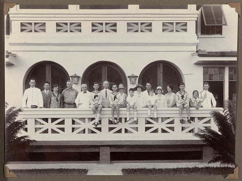 Group photo of Dutch people in Suriname, standing on a balcony, anonymous, 1925 - 1927 Canvas Print