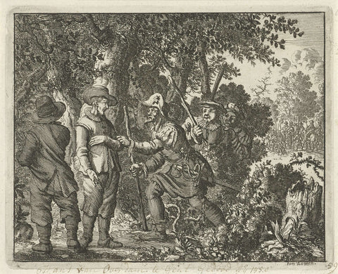 Hans van Overdam imprisoned in a forest near Ghent, 1550, Jan Luyken, 1685 Canvas Print