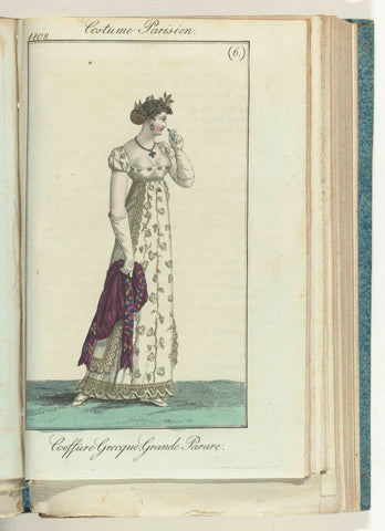 Journal des Dames et des Modes, editie Frankfurt 8 Février 1808, Costume Parisien (6): Coeffure Grecque. Grande Parure., anonymous, 1808 Canvas Print