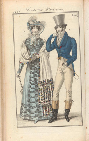 Journal des Dames et des Modes, editie Frankfurt 12 Mai 1822, Costumes Parisiens (20), anonymous, 1822 Canvas Print