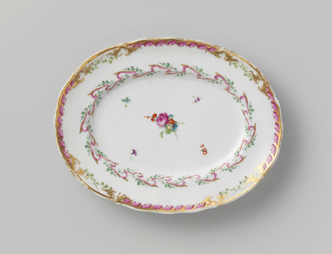 Sauce bowl dish, belonging to a tableware with hurled ribbon motif with leaf branches, flower bouquets and sprinkled flower branches, Manufactuur Oud-Loosdrecht, 1780 - in or before 1820 Canvas Print