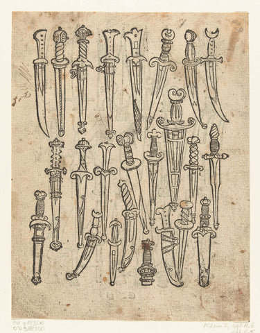 Twenty-three daggers in their sheaths and one loose hilt, anonymous, 1500 - 1568 Canvas Print