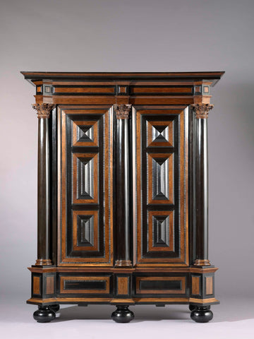 Cushion cabinet with freestanding Corinthian columns and glued with rosewood and ebony, anonymous, c. 1650 - c. 1680 Canvas Print