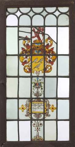 Diamond with coat of arms with a red lion as a helmet sign and inscription 