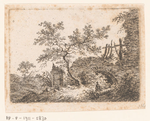 Landscape with ruins and a woman sitting on a fallen column, Sauveur Legros, 1796 Canvas Print