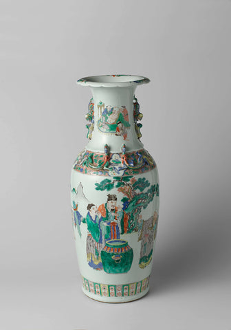 Vase with a continuous landscape  with figures and moulded dragons and shishi, anonymous, c. 1850 - in or before 1878 Canvas Print