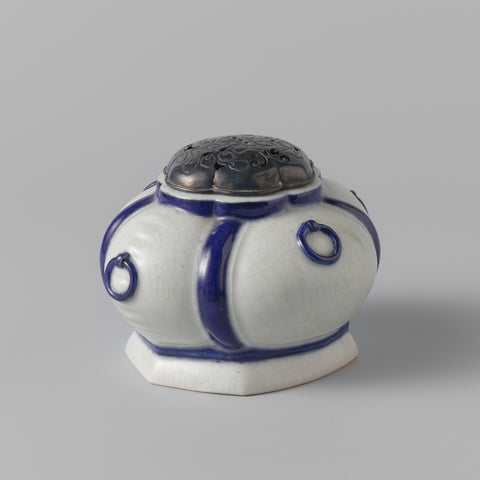 Charcoal burner with lobed sides, molded rings and a metal cover, anonymous, c. 1800 - c. 1899 Canvas Print