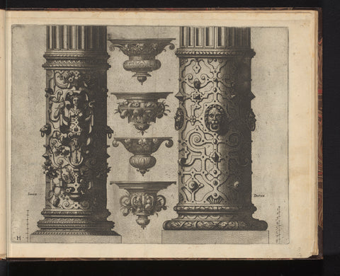 Two 'columnae caelatae' and four consoles, Johannes or Lucas van Doetechum, 1565 Canvas Print