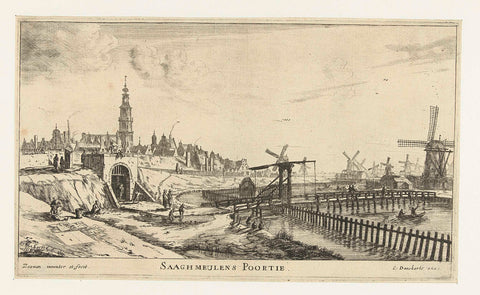 View of the Sawmill Gate in Amsterdam, Reinier Nooms, c. 1654 - 1701 Canvas Print