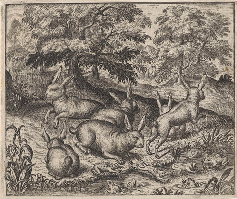 Fable of the hares and frogs, Aegidius Sadeler, 1608 Canvas Print