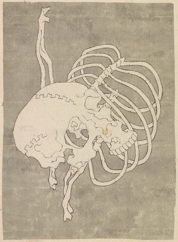 Skull and a ribcage, Katsushika Hokusai (possibly), 1800 - 1900 Canvas Print