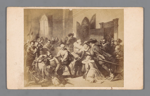 Photo reproduction of an engraving of the attack on William I by Jean Jauregui in Antwerp on March 17, 1582, anonymous, 1850 - 1900 Canvas Print