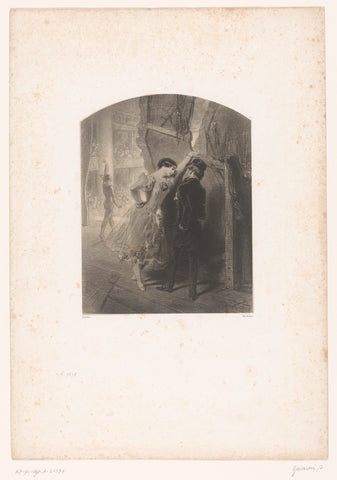 Man talks to dancer behind the set, Paul Gavarni, 1847 Canvas Print