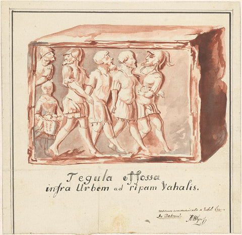 Red tile with image of capture of Batavians by Romans, found in the Waal below Nijmegen, Hendrik van Wijn, 1800 - 1805 Canvas Print