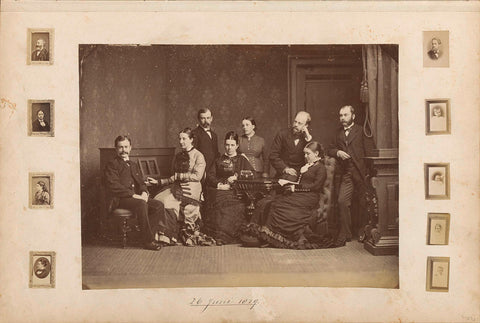 Group portrait of the Crommelin family taken on the occasion of the seventieth birthday of Gulian Cornelis Crommelin (1809-1891) surrounded by small portraits, anonymous, 1879 Canvas Print