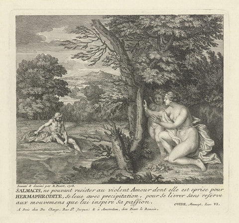 Salmacis en Hermaphroditus, Bernard Picart (workshop of), 1708 Canvas Print