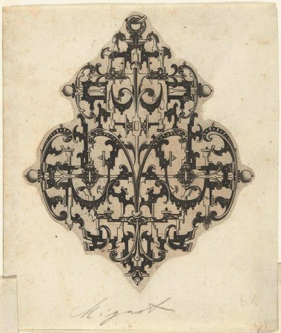 Pendant with lower left and bottom right in the curling a silhouette-like drapery, Daniel Mignot, 1596 - 1616 Canvas Print