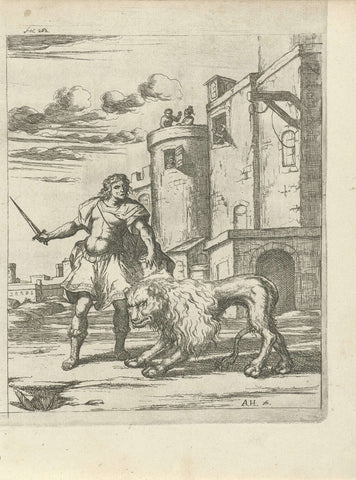 Henry, Count of Holstein tames a lion, Arnold Houbraken, 1699 Canvas Print