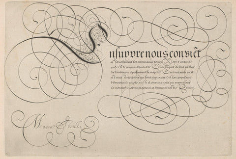 Writing example with capital E, Hans Strick, 1618 Canvas Print