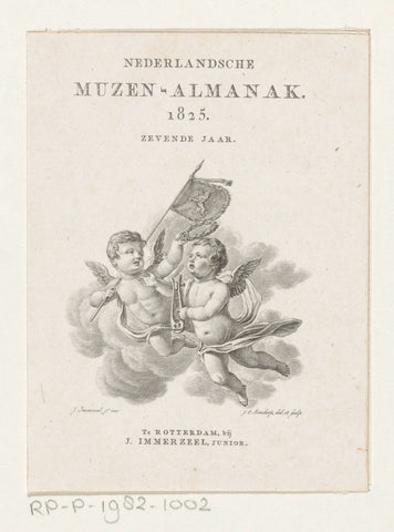 Putti with lier and banner, Johannes Christiaan Bendorp, 1825 Canvas Print