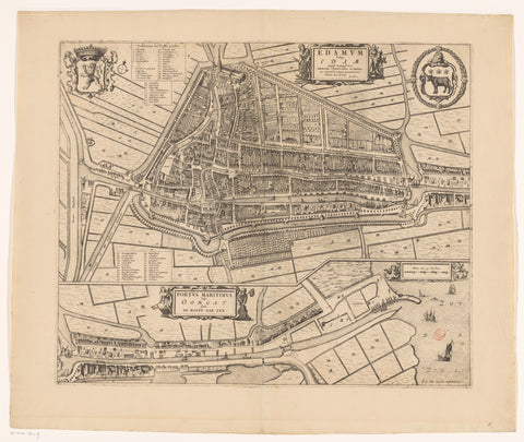 Map of Edam, anonymous, mayors, aldermen and midwifery of Edam Schout (rejected attribution), c. 1698 - c. 1704 Canvas Print