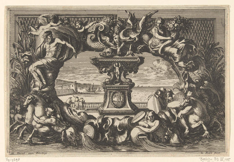 Zoutvat met zeshoekig bassin in cartouche, Jean Lepautre, after 1628 - before 1667 Canvas Print