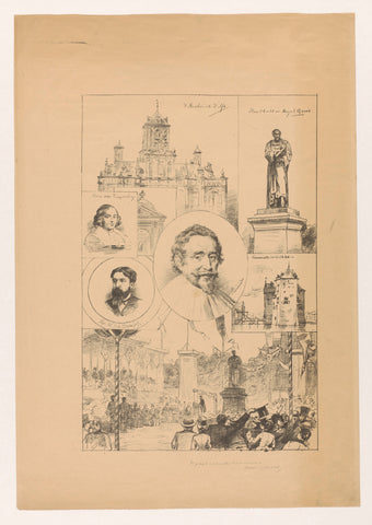 Portrait of Hugo Grotius with places and figures important to him, Willem Steelink (II), in or before 1886 Canvas Print