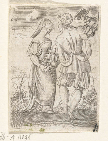 Dancing couple, the man takes off his hat, Cornelis Bos, 1546 - 1548 Canvas Print