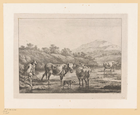 Shepherd with cows in a ford, Jean Jacques de Boissieu, 1803 Canvas Print