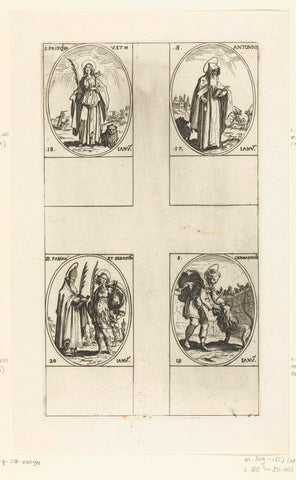 Heilige Antonius Abt, Heilige Prisca van Rome, Heilige Germanicus, Heilige Fabianus en Heilige Sebastiaan (17-20 januari), Jacques Callot, 1632 - 1636 Canvas Print