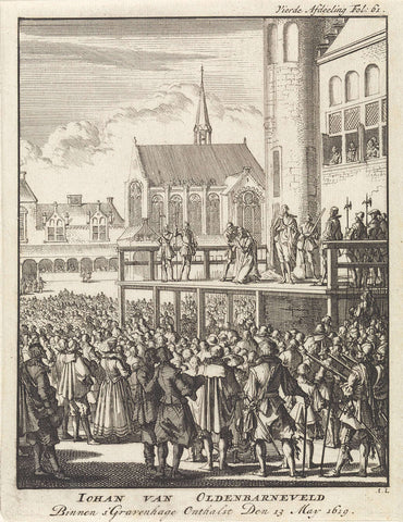 Johan van Oldenbarnevelt kneels on the scaffold before his beheading, 1619, Jan Luyken, 1698 Canvas Print