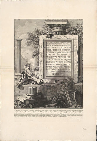 Pedestal with inscription and fragments of columns and statues, Giovanni Battista Piranesi, c. 1756 - c. 1757 Canvas Print