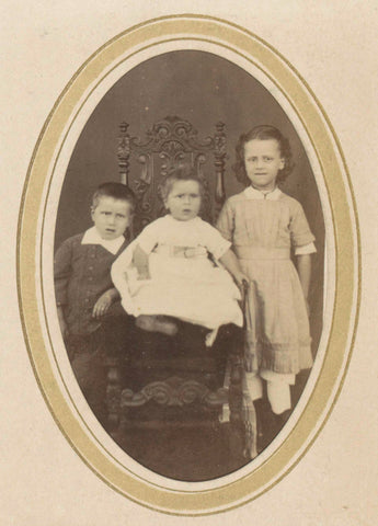 Portrait of three children including a girl with a dress and a toddler, anonymous, c. 1860 - c. 1900 Canvas Print