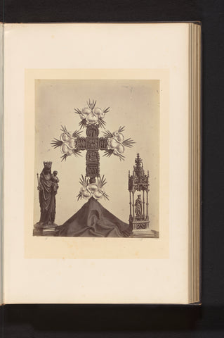 Cross and two statues of the Virgin Mary made of wood, exhibited at an exhibition on religious objects from the Middle Ages and Renaissance in 1864 in Mechelen, Joseph Maes, 1864 Canvas Print