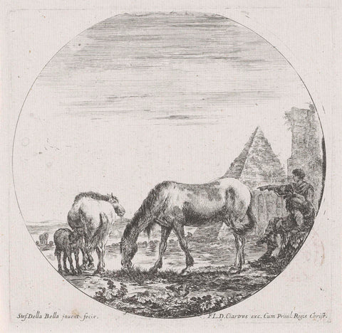 Grazing horses at the Pyramid of Cestius, Stefano della Bella, 1620 - 1664 Canvas Print