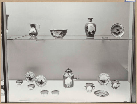 Display case with ceramic objects, including a vase of Meissen porcelain, 1962 Canvas Print