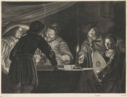 Tric-trac Players by Candlelight, Lucas Vorsterman (I), 1619 - 1628 Canvas Print