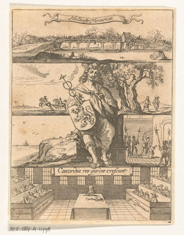 Verschillende gebeurtenissen in Europa in onbekend jaar met tronende Mercurius, Dirck de Bray (attributed to), 1645 - 1694 Canvas Print