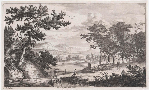 Landscape with a low wooden bridge, Willem Swidde, c. 1676 - after 1688 Canvas Print